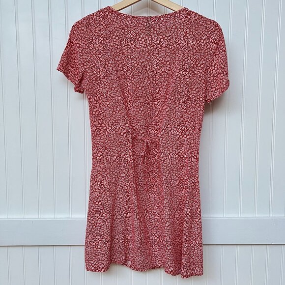 Divided H&M Ditsy Floral Red White Tie Back Shift Dress Button Down Small - Picture 3 of 10